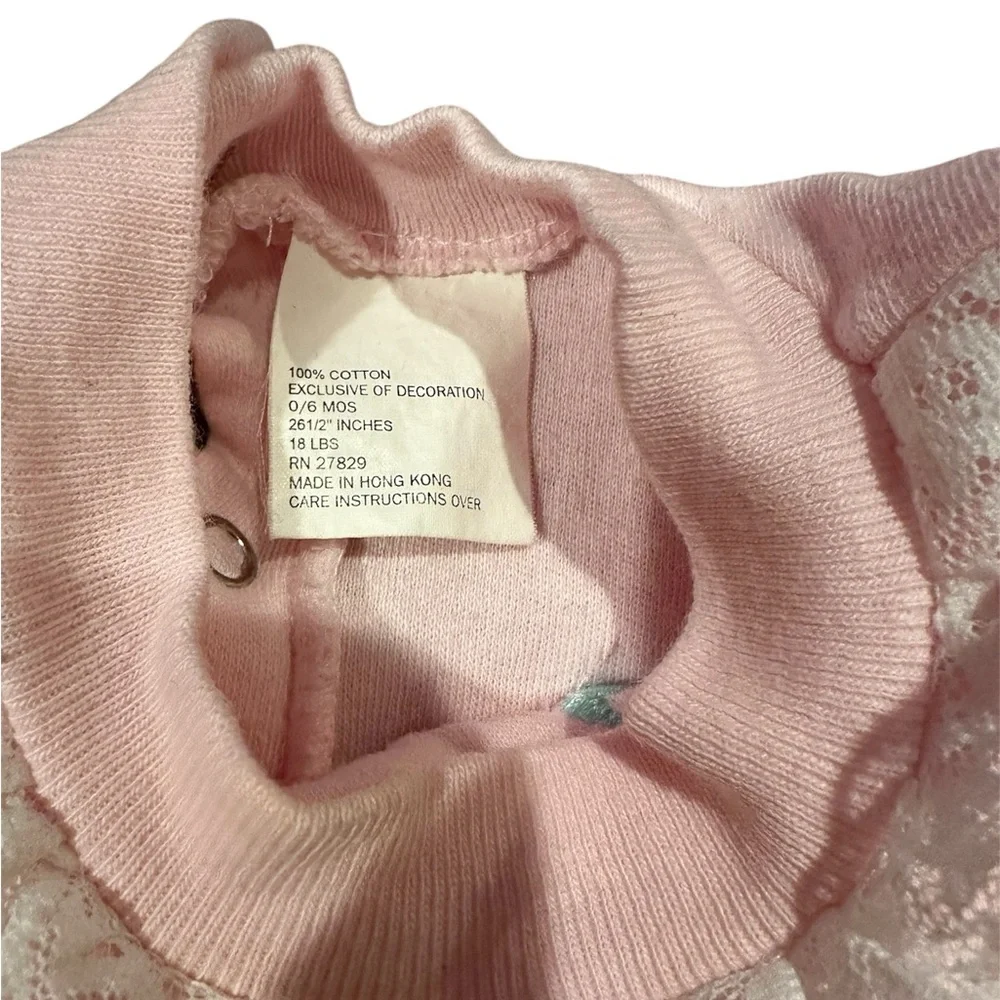 Vintage 90s Pink Baby Romper with Lace and Bow Details